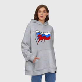 Худи SuperOversize хлопок с принтом Сильная Россия в Тюмени, 70% хлопок, 30% полиэстер, мягкий начес внутри | карман-кенгуру, эластичная резинка на манжетах и по нижней кромке, двухслойный капюшон
 | кони | лошадь | россия | сильная | триколор | тройка | флаг