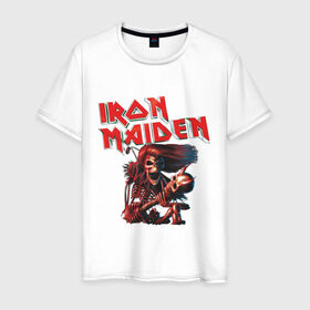 Мужская футболка хлопок с принтом Iron Maiden в Тюмени, 100% хлопок | прямой крой, круглый вырез горловины, длина до линии бедер, слегка спущенное плечо. | гитара | скелет
