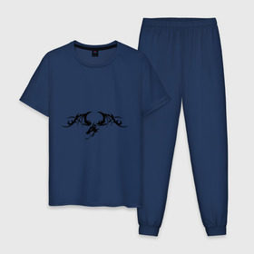 Мужская пижама хлопок с принтом Летящий дракон в Тюмени, 100% хлопок | брюки и футболка прямого кроя, без карманов, на брюках мягкая резинка на поясе и по низу штанин
 | дракон | животные | летящий дракон | пламя