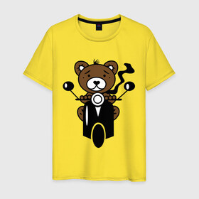 Мужская футболка хлопок с принтом Медведь на мотороллере в Тюмени, 100% хлопок | прямой крой, круглый вырез горловины, длина до линии бедер, слегка спущенное плечо. | 