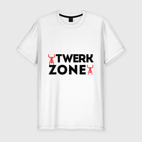 Мужская футболка премиум с принтом Twerk zone в Тюмени, 92% хлопок, 8% лайкра | приталенный силуэт, круглый вырез ворота, длина до линии бедра, короткий рукав | twerc | twerk | twerk dance | twerk it | twerk team | twerk zone | тверк | тверк денс