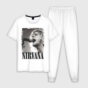 Мужская пижама хлопок с принтом Nirvana в Тюмени, 100% хлопок | брюки и футболка прямого кроя, без карманов, на брюках мягкая резинка на поясе и по низу штанин
 | cobain | kurt | кобейн | курт | нирвана
