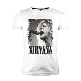 Мужская футболка премиум с принтом Nirvana в Тюмени, 92% хлопок, 8% лайкра | приталенный силуэт, круглый вырез ворота, длина до линии бедра, короткий рукав | cobain | kurt | кобейн | курт | нирвана