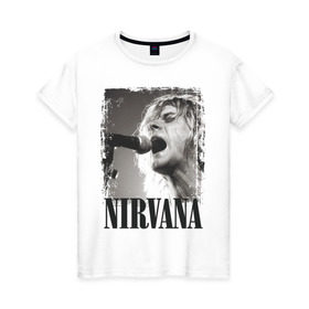 Женская футболка хлопок с принтом Nirvana в Тюмени, 100% хлопок | прямой крой, круглый вырез горловины, длина до линии бедер, слегка спущенное плечо | cobain | kurt | кобейн | курт | нирвана
