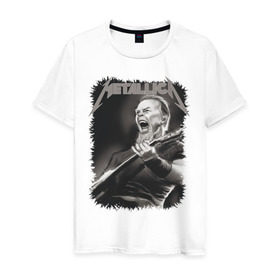 Мужская футболка хлопок с принтом Metallica в Тюмени, 100% хлопок | прямой крой, круглый вырез горловины, длина до линии бедер, слегка спущенное плечо. | металлика