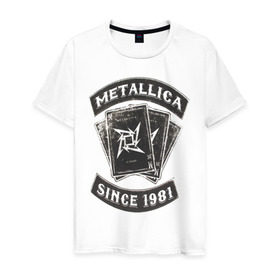 Мужская футболка хлопок с принтом Metallica в Тюмени, 100% хлопок | прямой крой, круглый вырез горловины, длина до линии бедер, слегка спущенное плечо. | металлика