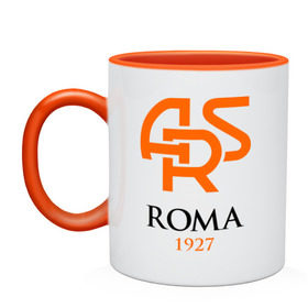 Кружка двухцветная с принтом FC Roma Sign в Тюмени, керамика | объем — 330 мл, диаметр — 80 мм. Цветная ручка и кайма сверху, в некоторых цветах — вся внутренняя часть | 1927 | ars | club | fc | football | roma | клуб | рим | фк | футбол