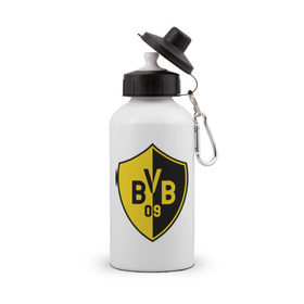 Бутылка спортивная с принтом FC Borussia Dortmund Shield в Тюмени, металл | емкость — 500 мл, в комплекте две пластиковые крышки и карабин для крепления | Тематика изображения на принте: borussia | dortmund | fc | football | shield | клуб | фк | футбол