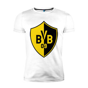 Мужская футболка премиум с принтом FC Borussia Dortmund Shield в Тюмени, 92% хлопок, 8% лайкра | приталенный силуэт, круглый вырез ворота, длина до линии бедра, короткий рукав | Тематика изображения на принте: borussia | dortmund | fc | football | shield | клуб | фк | футбол