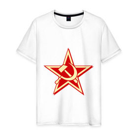 Мужская футболка хлопок с принтом Слава советскому человеку в Тюмени, 100% хлопок | прямой крой, круглый вырез горловины, длина до линии бедер, слегка спущенное плечо. | Тематика изображения на принте: звезда | красный | молот | патриот | ретро | серп | ссср