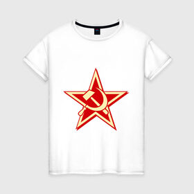 Женская футболка хлопок с принтом Слава советскому человеку в Тюмени, 100% хлопок | прямой крой, круглый вырез горловины, длина до линии бедер, слегка спущенное плечо | звезда | красный | молот | патриот | ретро | серп | ссср