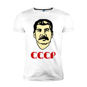 Мужская футболка премиум с принтом СССР в Тюмени, 92% хлопок, 8% лайкра | приталенный силуэт, круглый вырез ворота, длина до линии бедра, короткий рукав | генсек | иосиф | коба | коммунизм | ретро | советский | союз | ссср | сталин