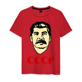 Мужская футболка хлопок с принтом СССР в Тюмени, 100% хлопок | прямой крой, круглый вырез горловины, длина до линии бедер, слегка спущенное плечо. | генсек | иосиф | коба | коммунизм | ретро | советский | союз | ссср | сталин
