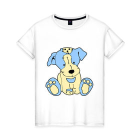 Женская футболка хлопок с принтом Милый пёсик в Тюмени, 100% хлопок | прямой крой, круглый вырез горловины, длина до линии бедер, слегка спущенное плечо | Тематика изображения на принте: заплатка | игрушка | милый | мягкий | пес