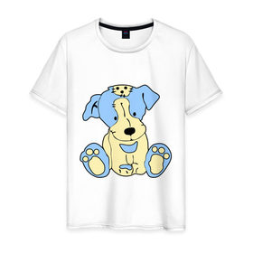 Мужская футболка хлопок с принтом Милый пёсик в Тюмени, 100% хлопок | прямой крой, круглый вырез горловины, длина до линии бедер, слегка спущенное плечо. | Тематика изображения на принте: заплатка | игрушка | милый | мягкий | пес
