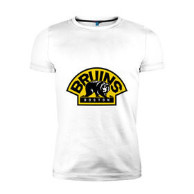 Мужская футболка премиум с принтом HC Boston Bruins Label в Тюмени, 92% хлопок, 8% лайкра | приталенный силуэт, круглый вырез ворота, длина до линии бедра, короткий рукав | Тематика изображения на принте: boston | bruins | club | hockey | клуб | хоккей