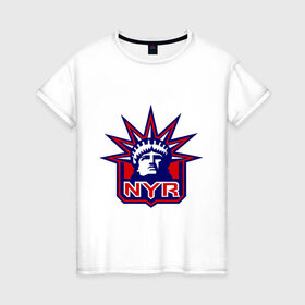 Женская футболка хлопок с принтом HC New York Rangers Emblem в Тюмени, 100% хлопок | прямой крой, круглый вырез горловины, длина до линии бедер, слегка спущенное плечо | Тематика изображения на принте: club | hockey | new | nyr | rangers | york | клуб | хоккей