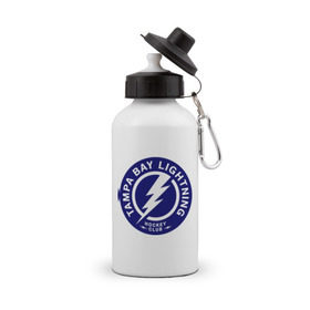 Бутылка спортивная с принтом HC Tampa Bay Lightning в Тюмени, металл | емкость — 500 мл, в комплекте две пластиковые крышки и карабин для крепления | bay | club | hockey | lightning | tampa | клуб | хоккей