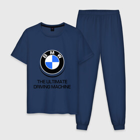 Мужская пижама хлопок с принтом BMW Driving Machine в Тюмени, 100% хлопок | брюки и футболка прямого кроя, без карманов, на брюках мягкая резинка на поясе и по низу штанин
 | bmw | driving | machine | ultimate