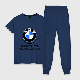 Женская пижама хлопок с принтом BMW Driving Machine в Тюмени, 100% хлопок | брюки и футболка прямого кроя, без карманов, на брюках мягкая резинка на поясе и по низу штанин | bmw | driving | machine | ultimate