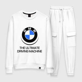 Женский костюм хлопок с принтом BMW Driving Machine в Тюмени, 100% хлопок | на свитшоте круглая горловина, мягкая резинка по низу. Брюки заужены к низу, на них два вида карманов: два 
