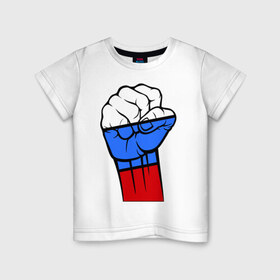 Детская футболка хлопок с принтом Русский дух в Тюмени, 100% хлопок | круглый вырез горловины, полуприлегающий силуэт, длина до линии бедер | дух | кулак | патриот | россия | рука | русский | рф | триколор