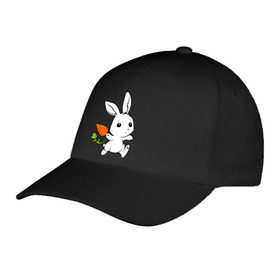 Бейсболка с принтом Зайка с морковкой в Тюмени, 100% хлопок | классический козырек, металлическая застежка-регулятор размера | белый | зайка | заяц | кролик | милый | морковь