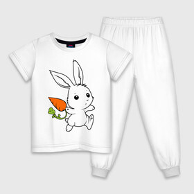 Детская пижама хлопок с принтом Зайка с морковкой в Тюмени, 100% хлопок |  брюки и футболка прямого кроя, без карманов, на брюках мягкая резинка на поясе и по низу штанин
 | Тематика изображения на принте: белый | зайка | заяц | кролик | милый | морковь