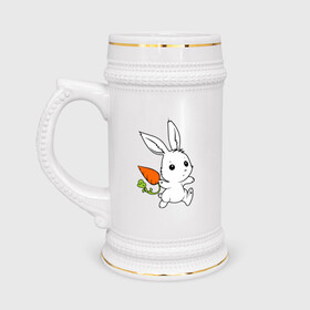 Кружка пивная с принтом Зайка с морковкой в Тюмени,  керамика (Материал выдерживает высокую температуру, стоит избегать резкого перепада температур) |  объем 630 мл | белый | зайка | заяц | кролик | милый | морковь