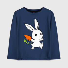 Детский лонгслив хлопок с принтом Зайка с морковкой в Тюмени, 100% хлопок | круглый вырез горловины, полуприлегающий силуэт, длина до линии бедер | белый | зайка | заяц | кролик | милый | морковь