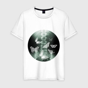 Мужская футболка хлопок с принтом Рентген бабочки в Тюмени, 100% хлопок | прямой крой, круглый вырез горловины, длина до линии бедер, слегка спущенное плечо. | в животе | снимок