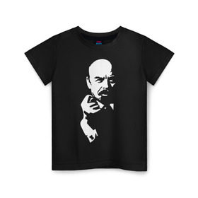 Детская футболка хлопок с принтом Ленин в Тюмени, 100% хлопок | круглый вырез горловины, полуприлегающий силуэт, длина до линии бедер | Тематика изображения на принте: большевик | дуля | ильич | коммунизм | ленин | ретро | ссср | фига | шиш