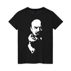 Женская футболка хлопок с принтом Ленин в Тюмени, 100% хлопок | прямой крой, круглый вырез горловины, длина до линии бедер, слегка спущенное плечо | большевик | дуля | ильич | коммунизм | ленин | ретро | ссср | фига | шиш