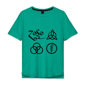 Мужская футболка хлопок Oversize с принтом Led Zeppelin simbols в Тюмени, 100% хлопок | свободный крой, круглый ворот, “спинка” длиннее передней части | led zeppelin