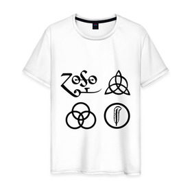 Мужская футболка хлопок с принтом Led Zeppelin simbols в Тюмени, 100% хлопок | прямой крой, круглый вырез горловины, длина до линии бедер, слегка спущенное плечо. | Тематика изображения на принте: led zeppelin