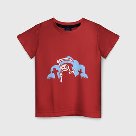 Детская футболка хлопок с принтом Веселая смерть в Тюмени, 100% хлопок | круглый вырез горловины, полуприлегающий силуэт, длина до линии бедер | коса | тыква | хэллоуин