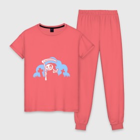 Женская пижама хлопок с принтом Веселая смерть в Тюмени, 100% хлопок | брюки и футболка прямого кроя, без карманов, на брюках мягкая резинка на поясе и по низу штанин | коса | тыква | хэллоуин
