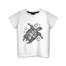 Детская футболка хлопок с принтом Черепашка в Тюмени, 100% хлопок | круглый вырез горловины, полуприлегающий силуэт, длина до линии бедер | морская | панцирь | черепаха