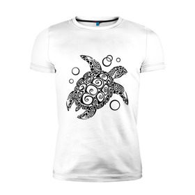 Мужская футболка премиум с принтом Черепашка в Тюмени, 92% хлопок, 8% лайкра | приталенный силуэт, круглый вырез ворота, длина до линии бедра, короткий рукав | морская | панцирь | черепаха