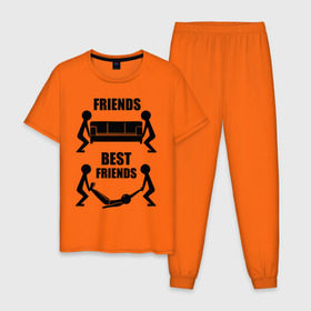 Мужская пижама хлопок с принтом Best friends в Тюмени, 100% хлопок | брюки и футболка прямого кроя, без карманов, на брюках мягкая резинка на поясе и по низу штанин
 | best friends forever | диван | друзья | лучшие | подарки | подруге. друг | труп