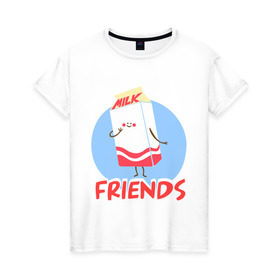 Женская футболка хлопок с принтом Молоко в Тюмени, 100% хлопок | прямой крой, круглый вырез горловины, длина до линии бедер, слегка спущенное плечо | best friends forever | друзья | лучшие | молоко | печенье | подарки | подруге. друг