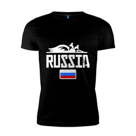 Мужская футболка премиум с принтом Россия Флаг в Тюмени, 92% хлопок, 8% лайкра | приталенный силуэт, круглый вырез ворота, длина до линии бедра, короткий рукав | герб | орел | россия | триколор | флаг