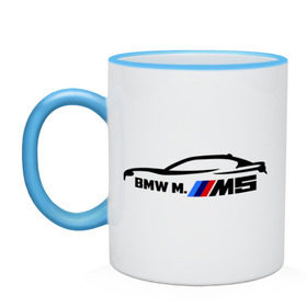 Кружка двухцветная с принтом BMW M5 в Тюмени, керамика | объем — 330 мл, диаметр — 80 мм. Цветная ручка и кайма сверху, в некоторых цветах — вся внутренняя часть | bmw | m5 | автомобиль | бмв | м5