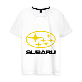 Мужская футболка хлопок с принтом Subaru Logo в Тюмени, 100% хлопок | прямой крой, круглый вырез горловины, длина до линии бедер, слегка спущенное плечо. | logo | subaru | автомобиль | логотип | марка | субару