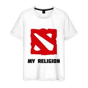 Мужская футболка хлопок с принтом Dota2 в Тюмени, 100% хлопок | прямой крой, круглый вырез горловины, длина до линии бедер, слегка спущенное плечо. | dota | dota2 | religion | дота | дота2 | моя