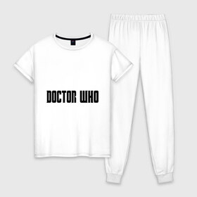 Женская пижама хлопок с принтом Doctor в Тюмени, 100% хлопок | брюки и футболка прямого кроя, без карманов, на брюках мягкая резинка на поясе и по низу штанин | doctor who | доктор кто | надпись