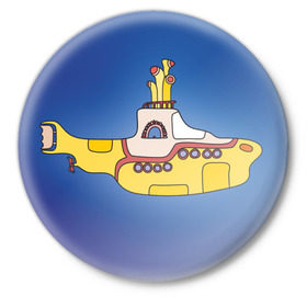 Значок с принтом Yellow Submarine в Тюмени,  металл | круглая форма, металлическая застежка в виде булавки | 