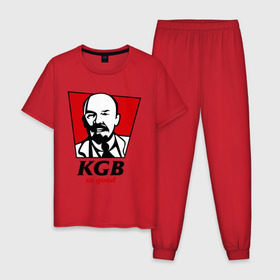 Мужская пижама хлопок с принтом KGB - So Good в Тюмени, 100% хлопок | брюки и футболка прямого кроя, без карманов, на брюках мягкая резинка на поясе и по низу штанин
 | kfc | kgb | владимир | ильич | кгб | ленин
