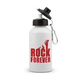 Бутылка спортивная с принтом Rock Forever (Рок Навсегда) в Тюмени, металл | емкость — 500 мл, в комплекте две пластиковые крышки и карабин для крепления | гитара