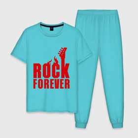 Мужская пижама хлопок с принтом Rock Forever (Рок Навсегда) в Тюмени, 100% хлопок | брюки и футболка прямого кроя, без карманов, на брюках мягкая резинка на поясе и по низу штанин
 | гитара
